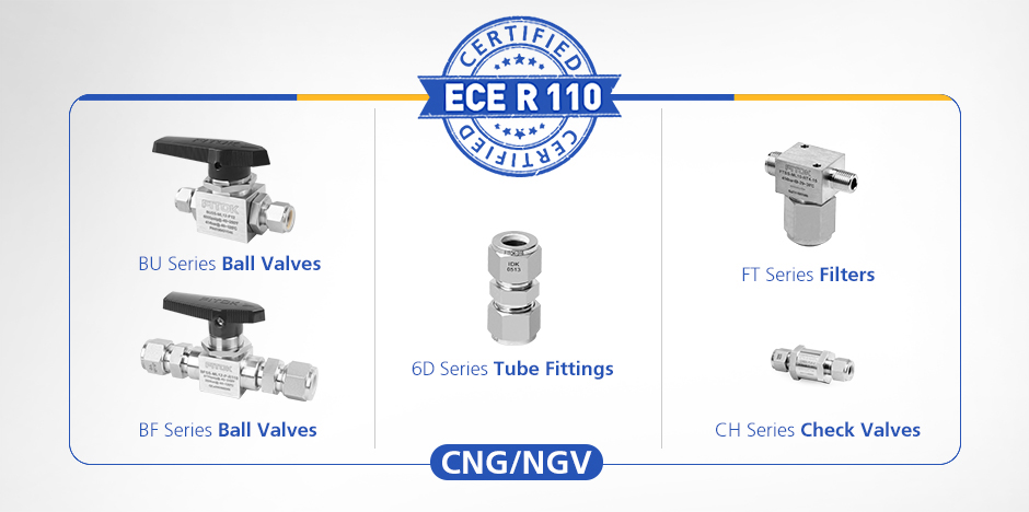 FITOK Valves, Fittings and Filters with ECE R110 Type Approval