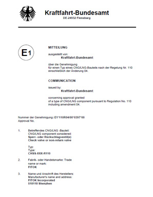 ECE-R110 Certification FITOK Check Valves