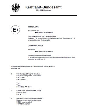 ECE-R110 Certification FITOK Filters